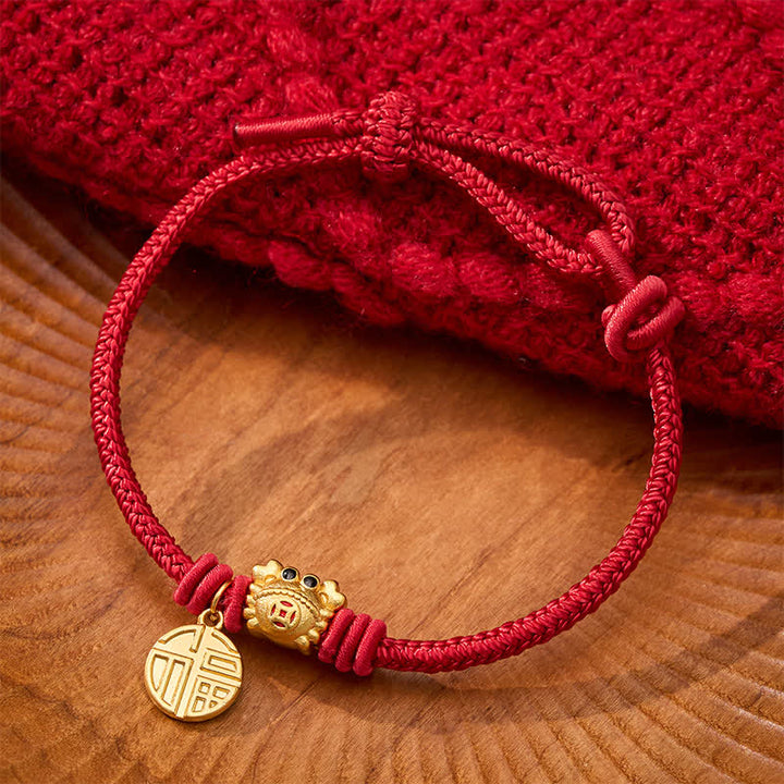 Buddha Stones Fu Character Chinese Coin Red String Fortune Bracelet - Dark Red(Wrist Circumference: 6.7–7.5 in/17–19 cm) - image 2
