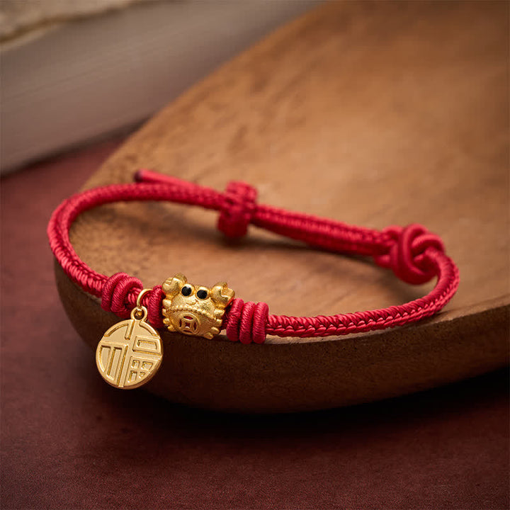 Buddha Stones Fu Character Chinese Coin Red String Fortune Bracelet - image 2