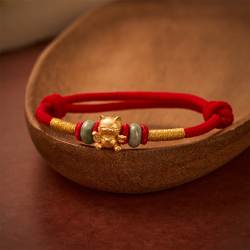 Buddha Stones Hand-Woven Red String Lucky Cat Beads Connection Bracelet - image 3