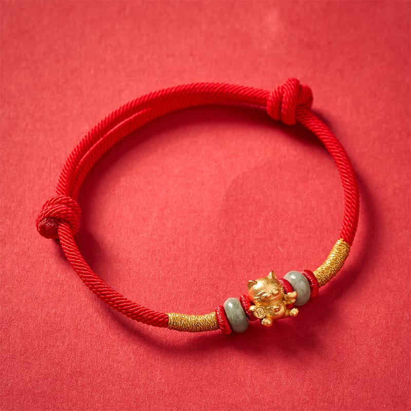 Buddha Stones Hand-Woven Red String Lucky Cat Beads Connection Bracelet - image 4