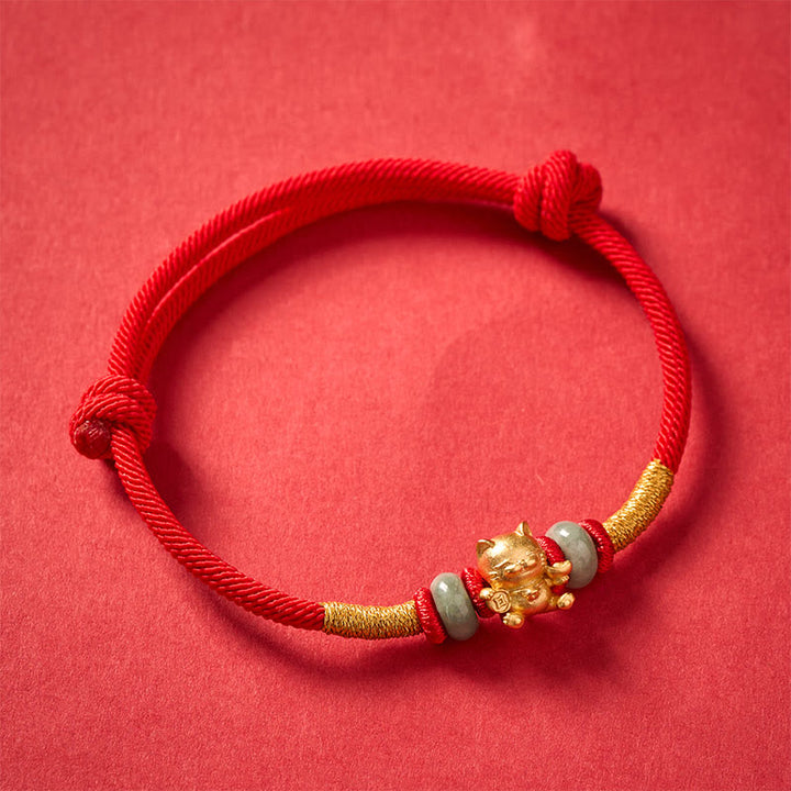 Buddha Stones Hand-Woven Red String Lucky Cat Beads Connection Bracelet - image 4