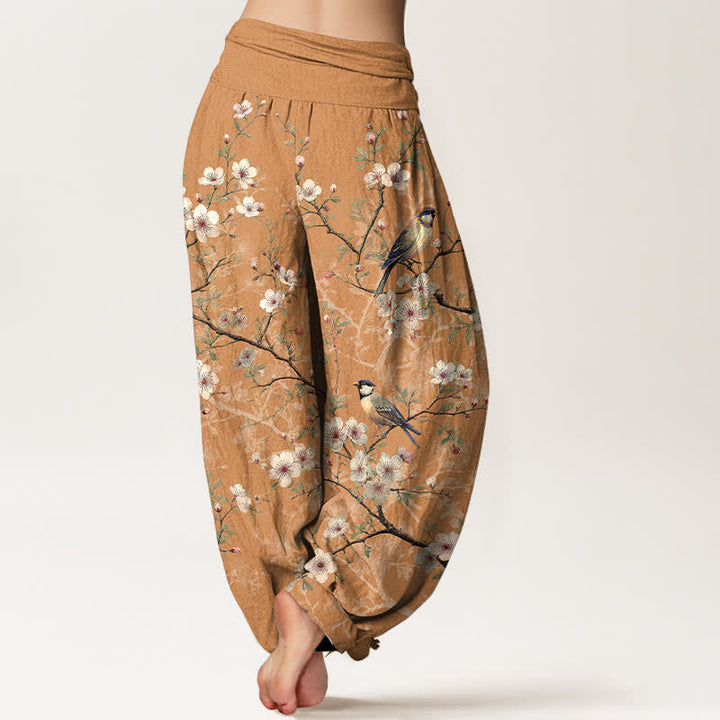 Buddha Stones Cotton Bird Blossom Branch Pattern Women's Elastic Waist Harem Pants - image 6