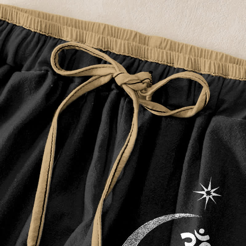 Buddha Stones Pure Cotton Lotus Moon Om Pattern Women's Elastic Waist Pants With Pockets - image 1
