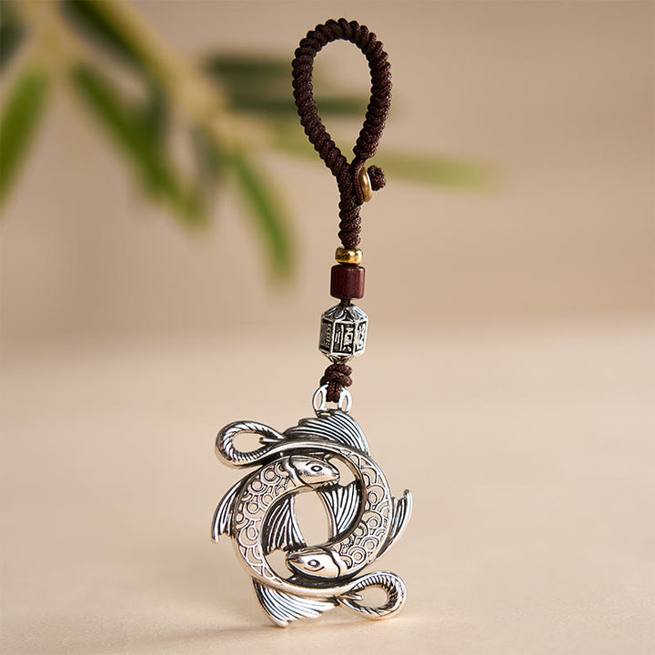 Buddha Stones Copper Vintage Double Koi Fish Determination Charm Keychains - image 3
