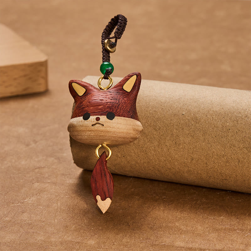 Buddha Stones Hand Carved Natural Wood Fox Balance Keychains - image 6