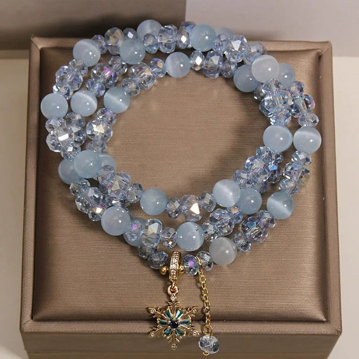 Buddha Stones Triple Wrap Blue Cat's Eye Snowflake Clarity Charm Blessing Bracelet - image 7