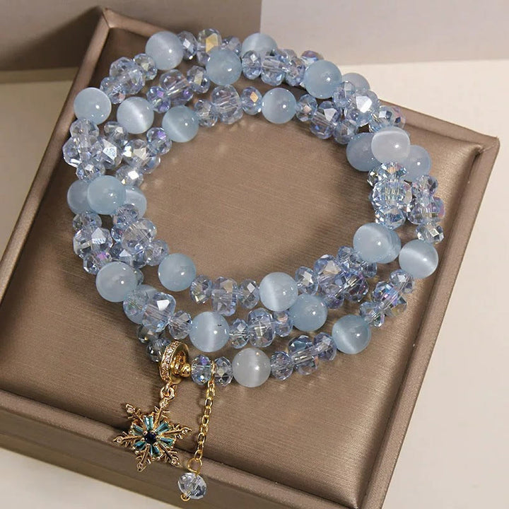 Buddha Stones Triple Wrap Blue Cat's Eye Snowflake Clarity Charm Blessing Bracelet - image 4