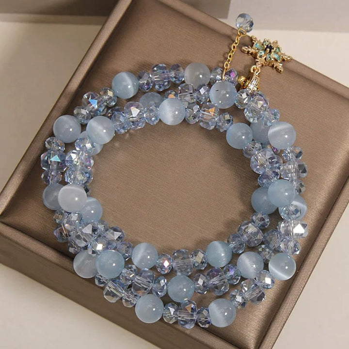 Buddha Stones Triple Wrap Blue Cat's Eye Snowflake Clarity Charm Blessing Bracelet - image 8