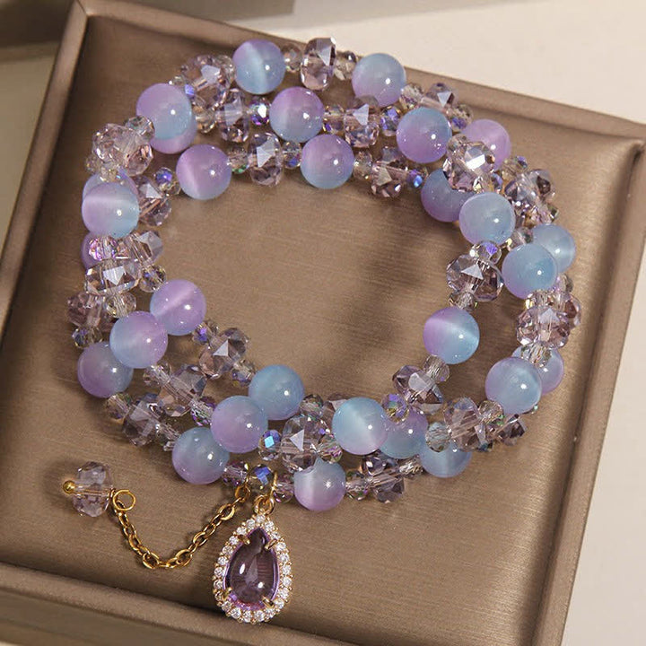 Buddha Stones Blue Gradient Cat's Eye Crystal Gourd Layered Support Bracelet - image 8