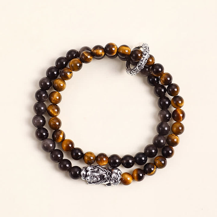 Buddha Stones Tiger Eye Silver Sheen Obsidian Pi Xiu Double Wrap Auspicioisness Bracelet - Tiger Eye Silvery Pi Xiu - image 4