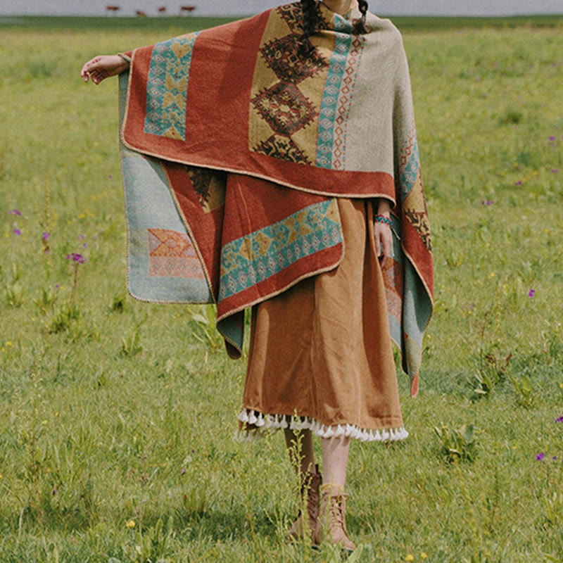 Buddha Stones Tibetan Shawl Diamond Pattern Winter Warm Cloak Scarf - image 1