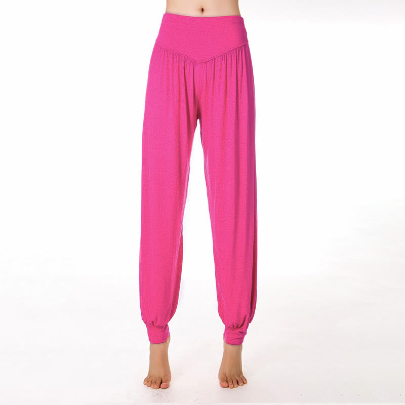 Buddha Stones Plain Color Loose Modal Yoga Dance Harem Pants - HotPink - US12，UK/AU16，EU44 (3XL) - image 22