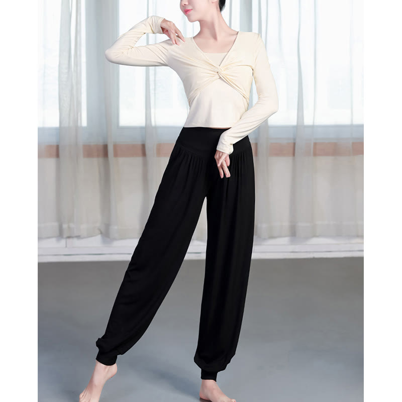 Buddha Stones Plain Color Loose Modal Yoga Dance Harem Pants - image 4