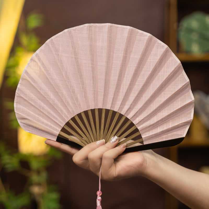 Buddha Stones Bamboo Folding Plain Fan with Tassel - Pink(Complimentary Tassel) - image 1