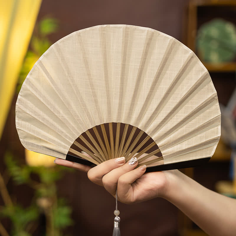 Buddha Stones Bamboo Folding Plain Fan with Tassel - Beige(Complimentary Tassel) - image 4
