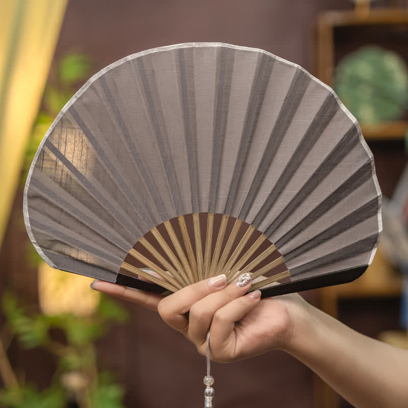Buddha Stones Bamboo Folding Plain Fan with Tassel - Dark Gray(Complimentary Tassel) - image 6