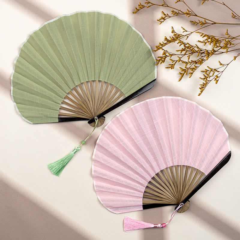 Buddha Stones Bamboo Folding Plain Fan with Tassel - image 8