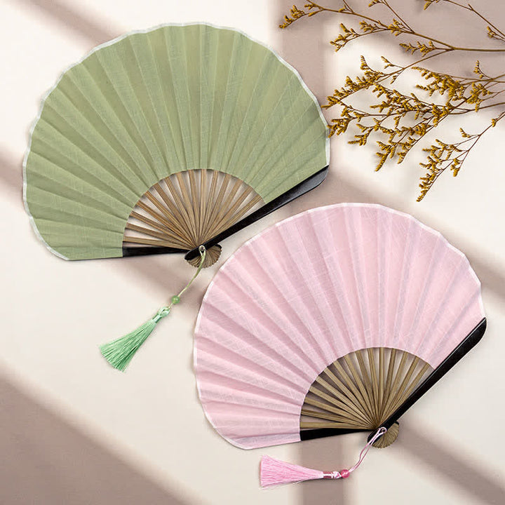 Buddha Stones Bamboo Folding Plain Fan with Tassel - image 8