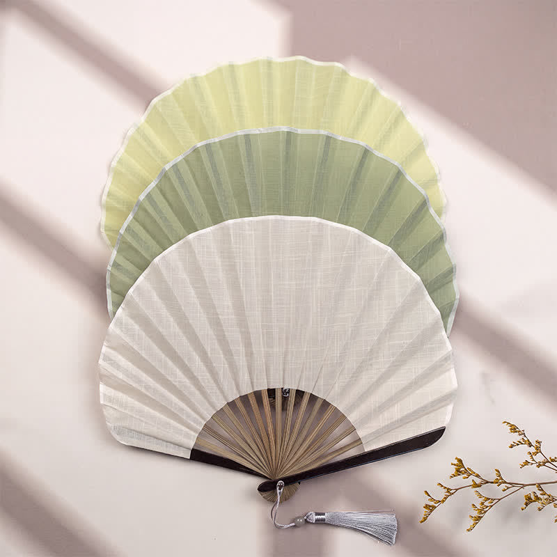Buddha Stones Bamboo Folding Plain Fan with Tassel - image 11