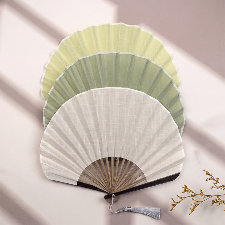 Buddha Stones Bamboo Folding Plain Fan with Tassel - image 11