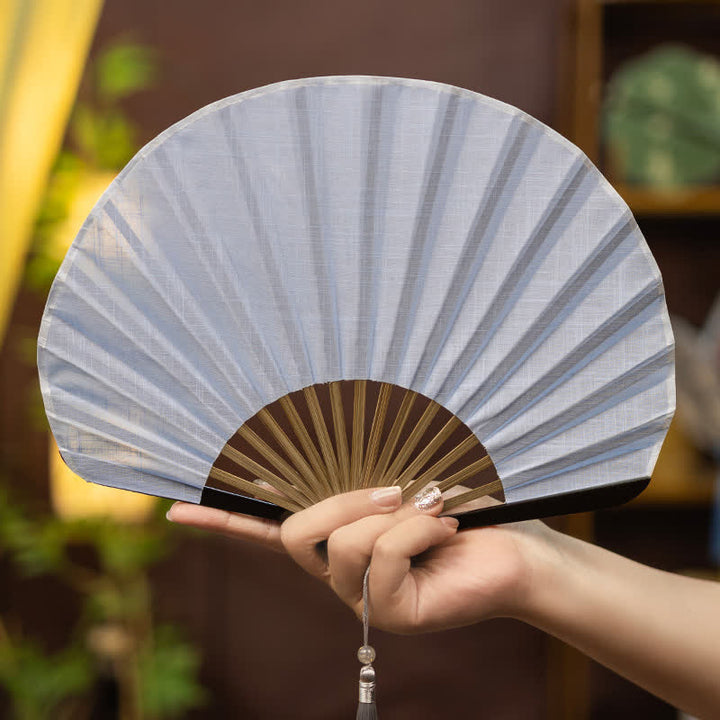Buddha Stones Bamboo Folding Plain Fan with Tassel - Blue(Complimentary Tassel) - image 5