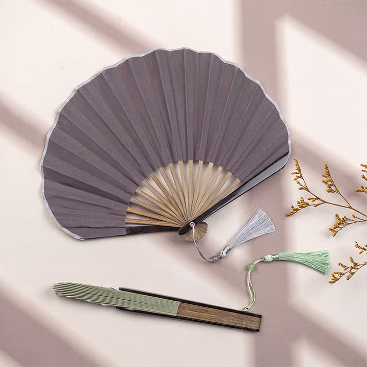 Buddha Stones Bamboo Folding Plain Fan with Tassel - image 7