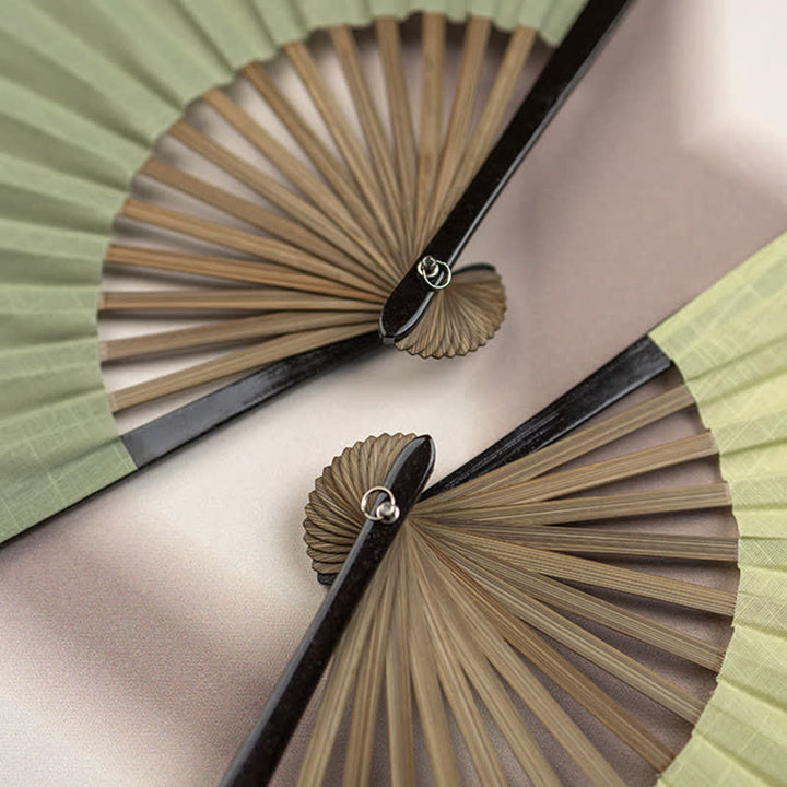 Buddha Stones Bamboo Folding Plain Fan with Tassel - image 9