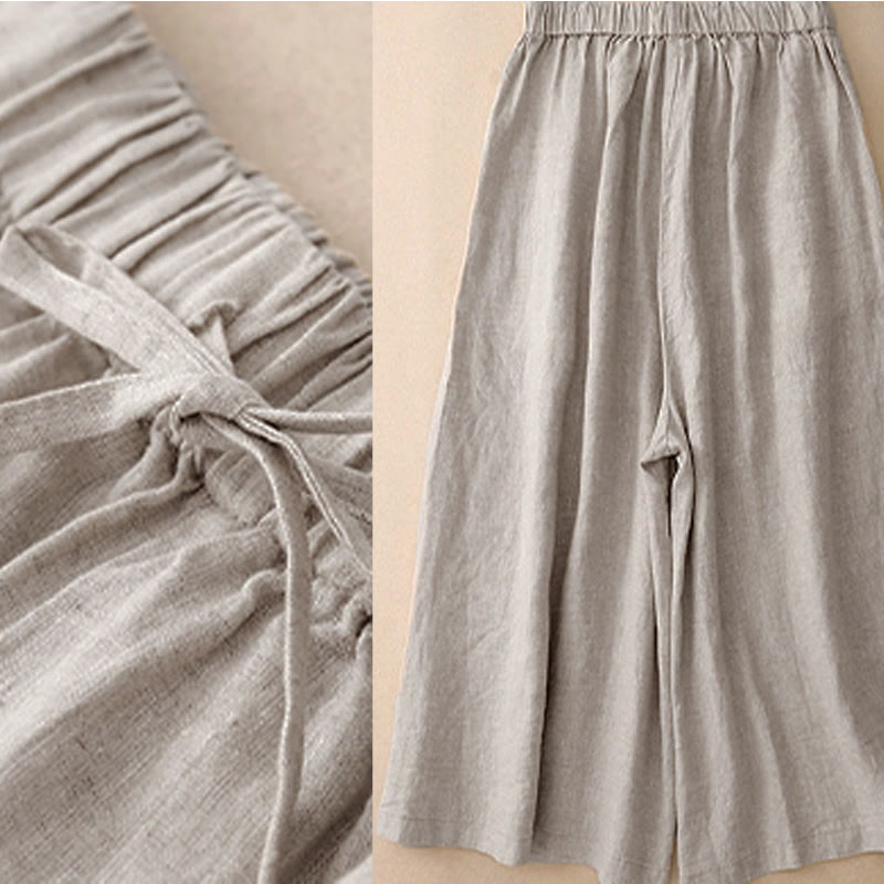 Buddha Stones Summer Elastic Waist Women's Capri Cropped Wide Leg Pants With Pockets - image 17