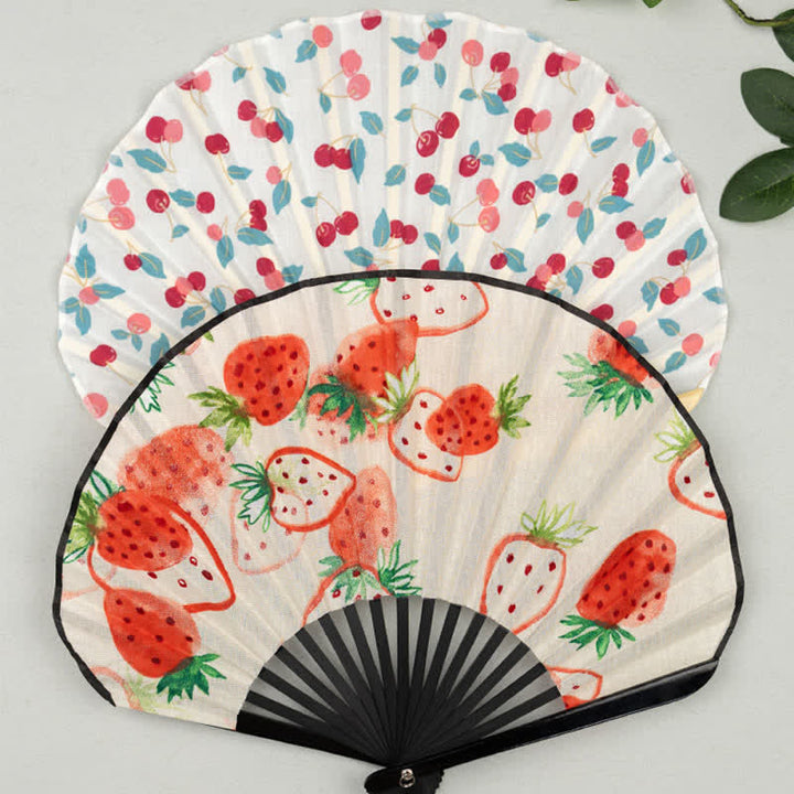 Buddha Stones Bamboo Floral Fruit Print Tassel Folding Fan - image 12