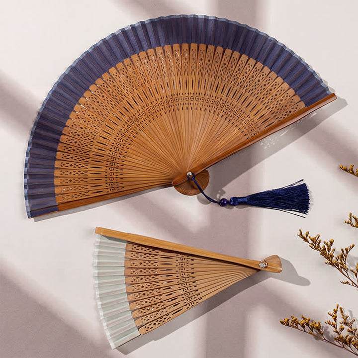 Buddha Stones Inspired Hollow Carved Bamboo Tassel Simple Folding Fan - image 6