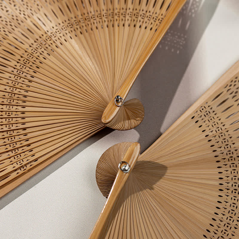 Buddha Stones Inspired Hollow Carved Bamboo Tassel Simple Folding Fan - image 8