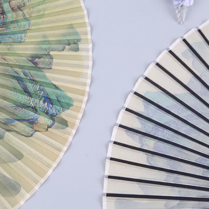 Buddha Stones Bamboo Landscape Ink Painting Folding Fan - image 9