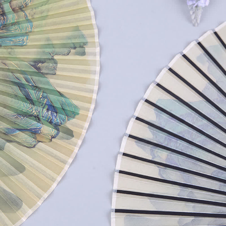 Buddha Stones Bamboo Landscape Ink Painting Folding Fan - image 9