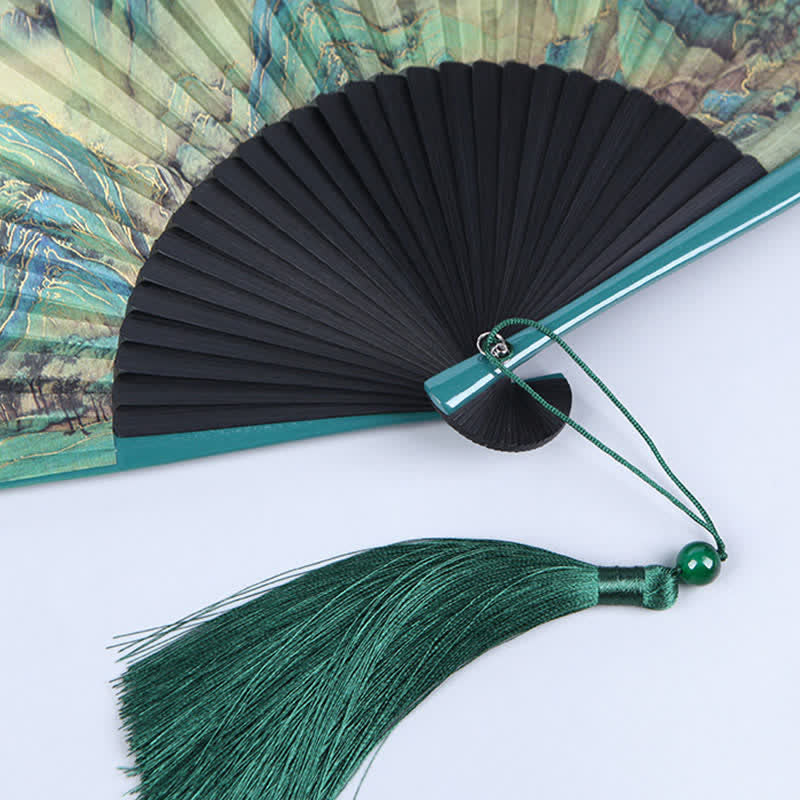 Buddha Stones Bamboo Landscape Ink Painting Folding Fan - image 6