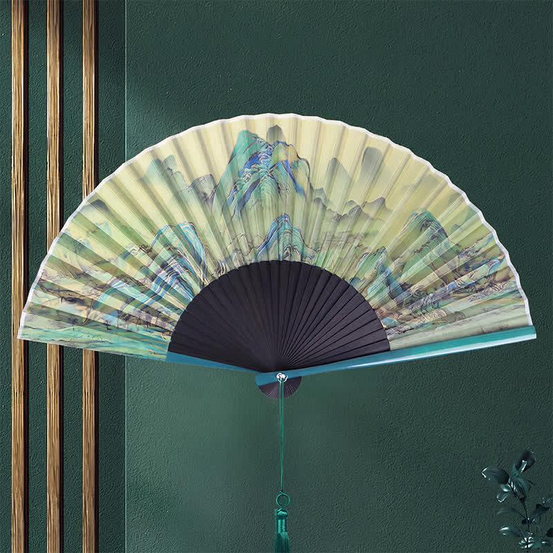 Buddha Stones Bamboo Landscape Ink Painting Folding Fan - image 3