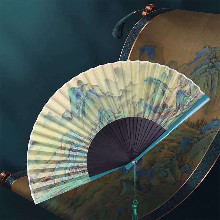 Buddha Stones Bamboo Landscape Ink Painting Folding Fan - image 4
