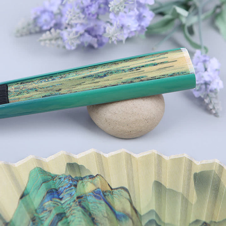 Buddha Stones Bamboo Landscape Ink Painting Folding Fan - image 7