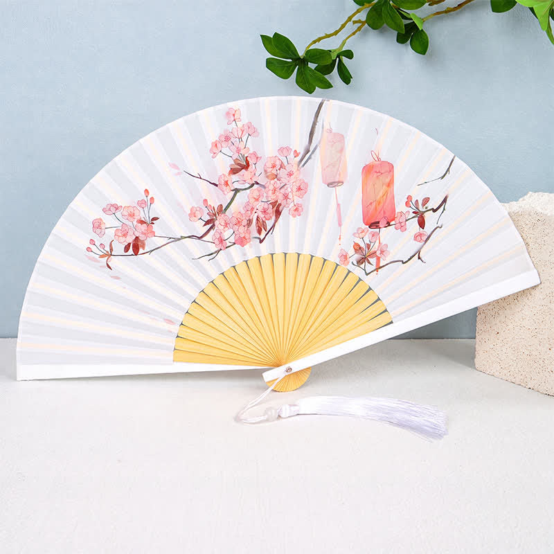 Buddha Stones Bamboo Butterfly Bird Lotus Flowers Blossom Foldable Handheld Fan - Lanterns - image 7