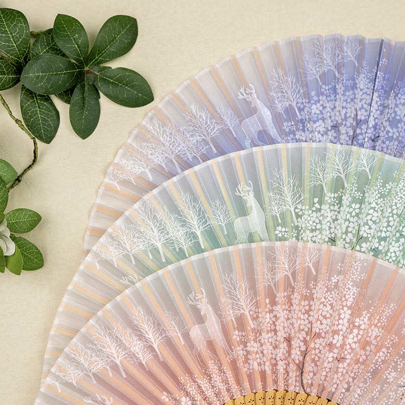 Buddha Stones Bamboo Fox Deer Forest Tassel Folding Fan - image 10