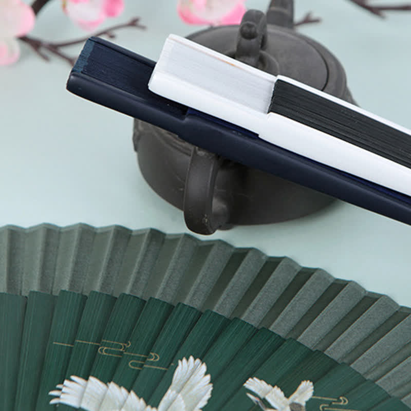 Buddha Stones Bamboo Mountain Crane Graceful Folding Fan - image 11