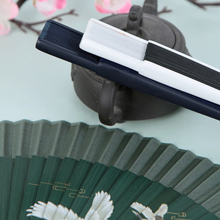 Buddha Stones Bamboo Mountain Crane Graceful Folding Fan - image 11