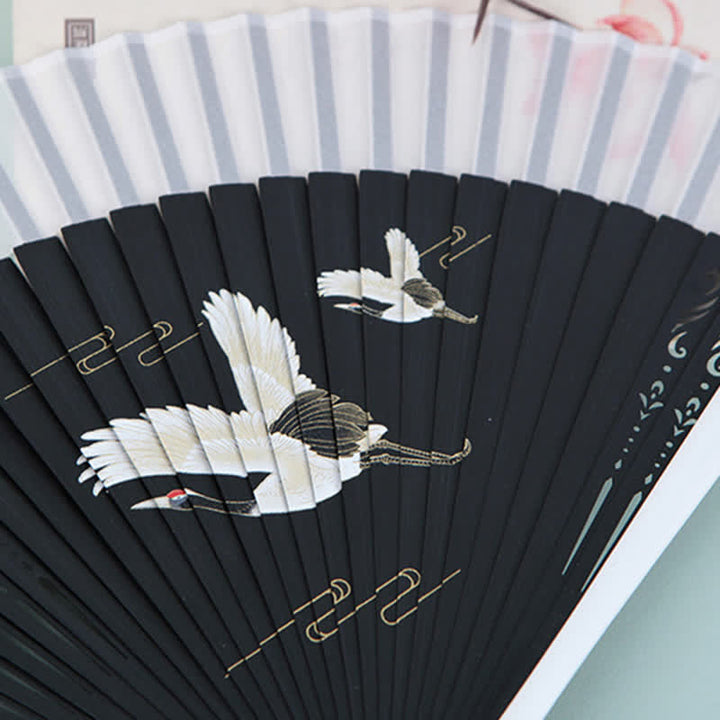 Buddha Stones Bamboo Mountain Crane Graceful Folding Fan - image 5