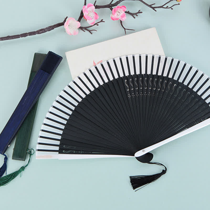 Buddha Stones Bamboo Mountain Crane Graceful Folding Fan - image 10