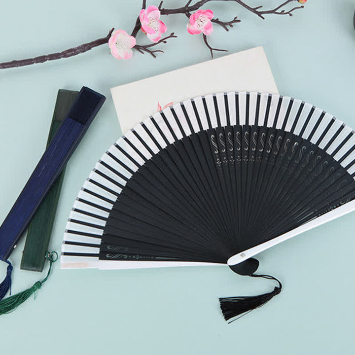 Buddha Stones Bamboo Mountain Crane Graceful Folding Fan - image 10