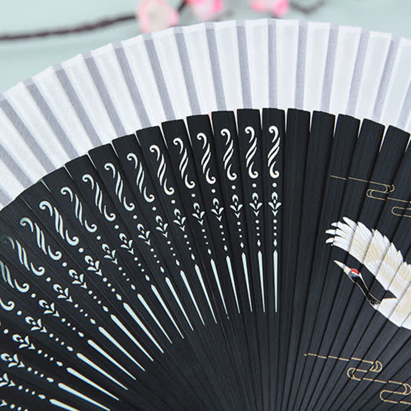 Buddha Stones Bamboo Mountain Crane Graceful Folding Fan - image 6