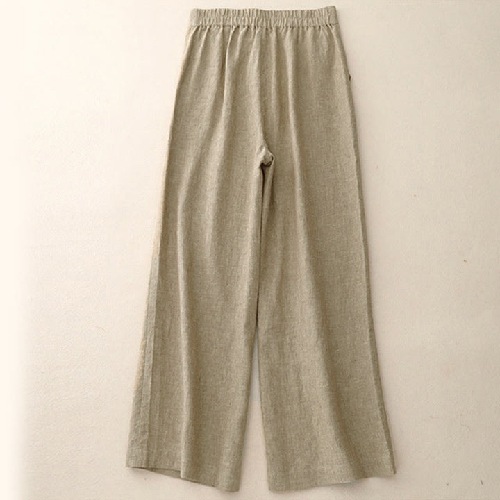 Buddha Stones Casual Plain Women's Elastic Waist  Wide Leg Pants With Pockets - image 6