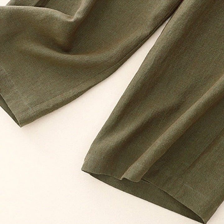 Buddha Stones Casual Plain Women's Elastic Waist  Wide Leg Pants With Pockets - image 3