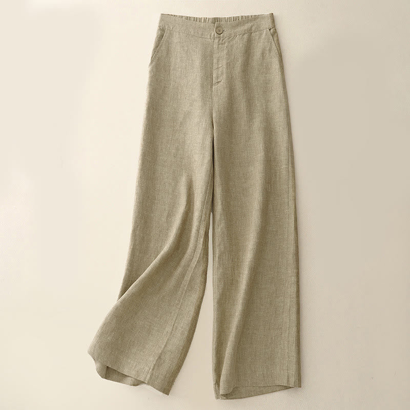 Buddha Stones Casual Plain Women's Elastic Waist  Wide Leg Pants With Pockets - Wheat - US8-10，UK/AU12-14，EU40-42 (2XL) - image 5
