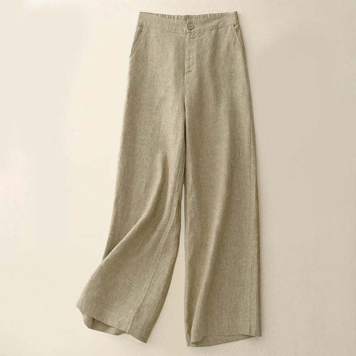 Buddha Stones Casual Plain Women's Elastic Waist  Wide Leg Pants With Pockets - Wheat - US8-10，UK/AU12-14，EU40-42 (2XL) - image 5