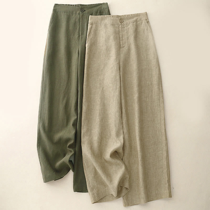 Buddha Stones Casual Plain Women's Elastic Waist  Wide Leg Pants With Pockets - image 0